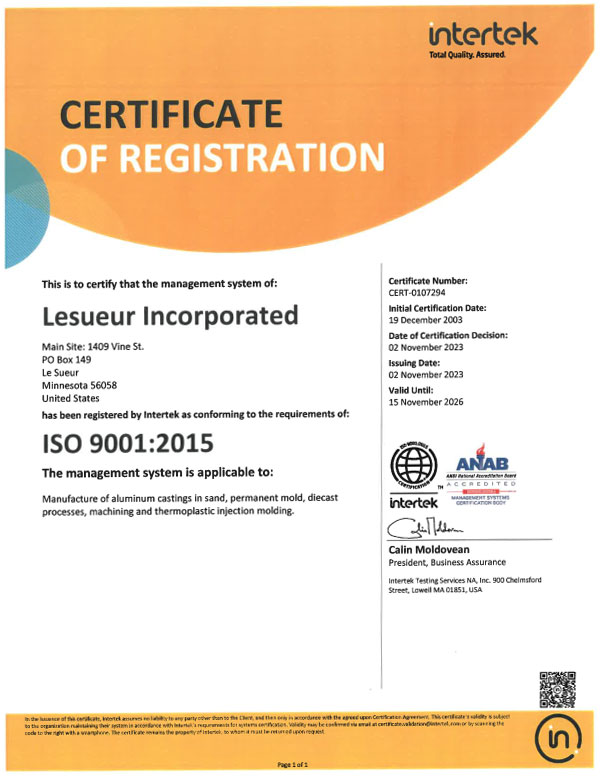 ISO Certificate of Registration